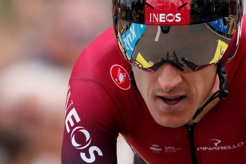Pebalap tim INEOS Geraint Thomas menjalani Etape 2 Tour de France yang menempuh rute dari Brussels Royal Palace ke Brussels Atomium (7/7)