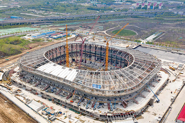 Pembangunan stadion baru klub Shanghai SIPG di Shanghai, Tiongkok