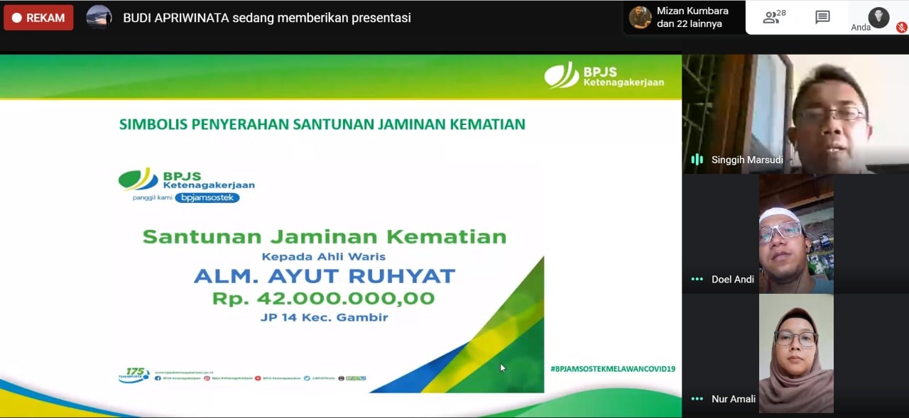 BPJAMSOSTEK Jakarta Gambir melakukan sosialisasi kenaikan manfaat program kepada pedagang melalui video conference.