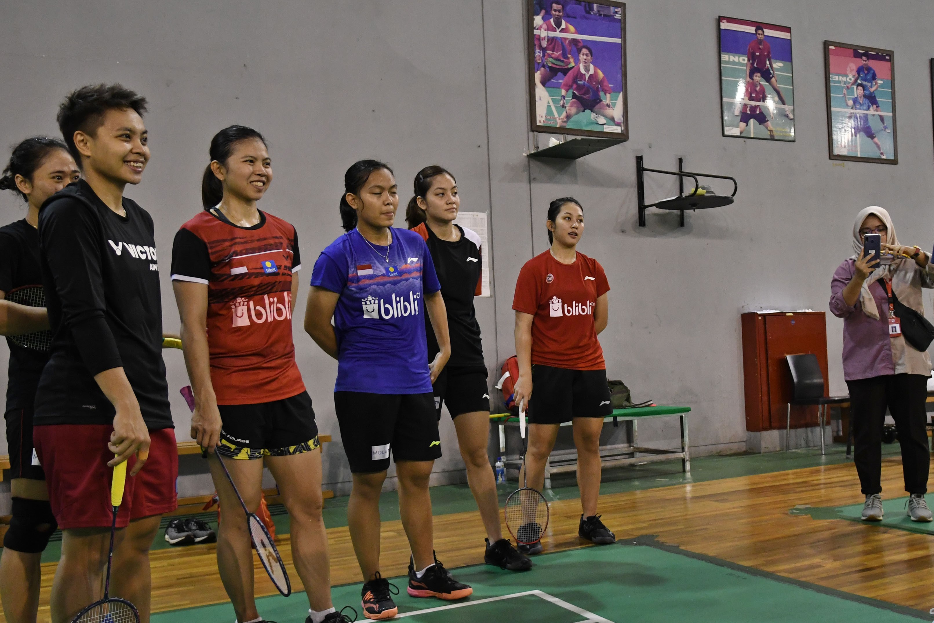 Sejumlah pemain bulu tangkis nasional di pelatnas cipayung.