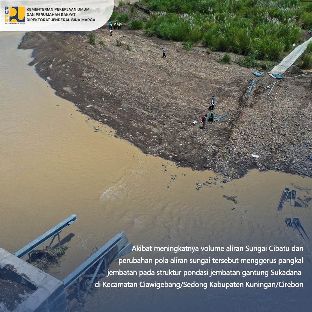 Jembatan gantung sukadana di Kuningan, Jawa Barat, putus pada Kamis (9/4) lalu.
