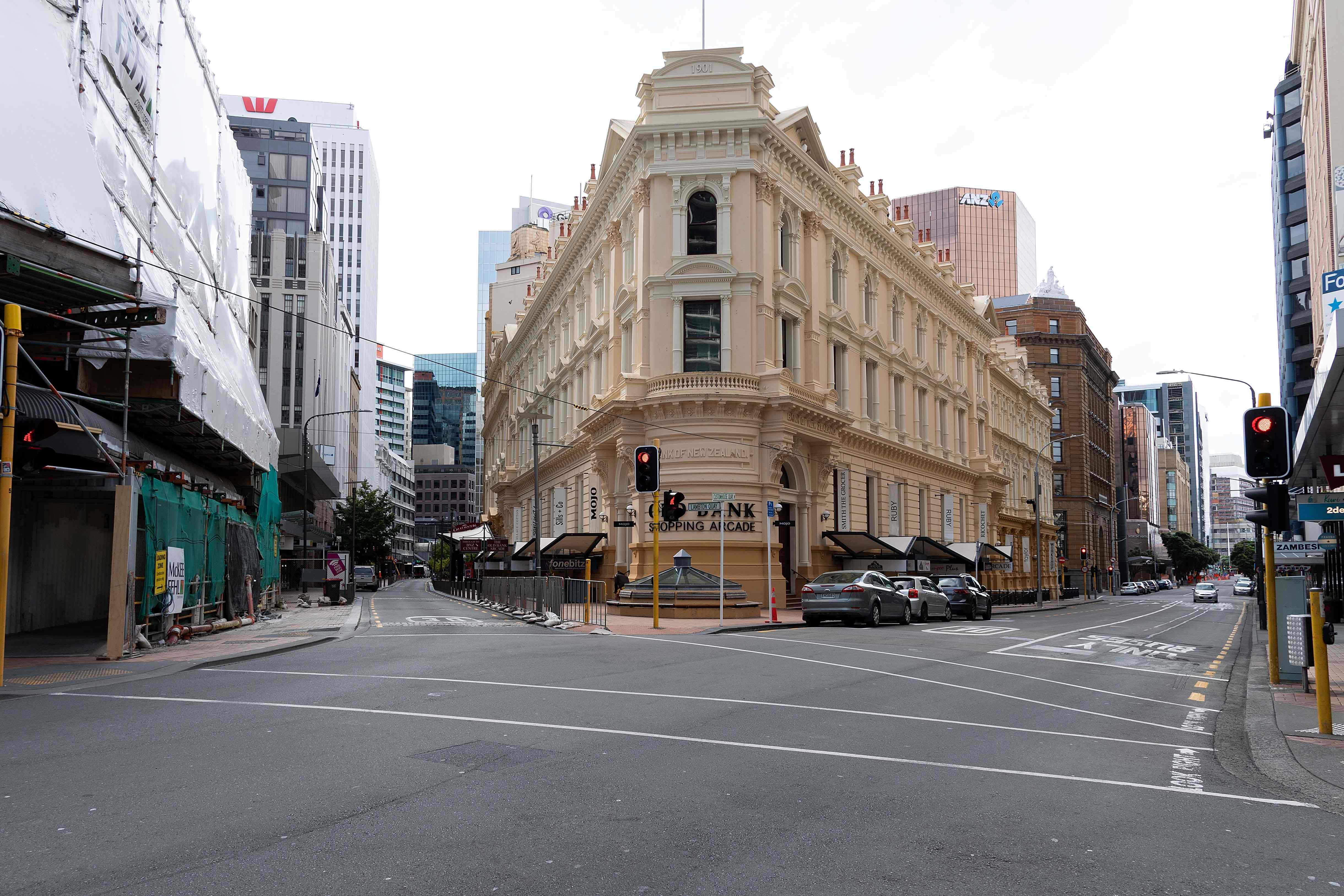 Suasana pusat bisnis yang sepi saat berlaku lockdown tingkat empat di Wellington (26/3)