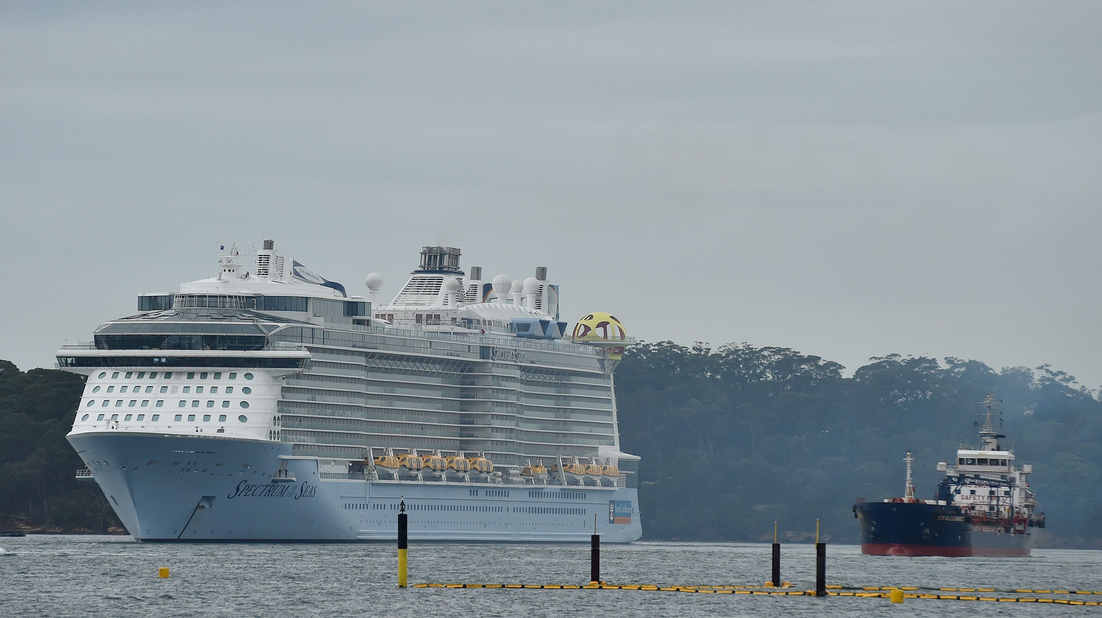 Kapal Pesiar Spectrum of the Seas bersandar di Sydney Harbour untuk mengisi bahan, Jumat (3/4).