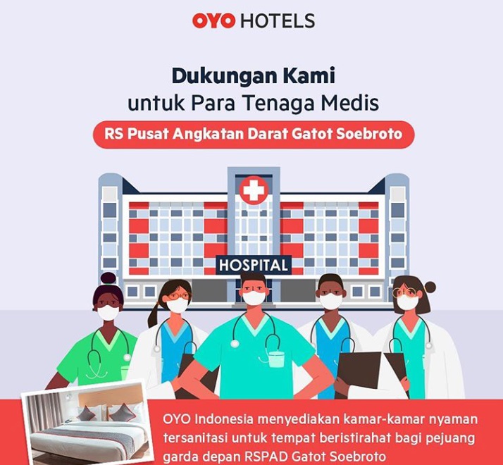 Oyo Hotels dan Homes Indonesia menyediakan kamar hotel untuk tenaga medis.