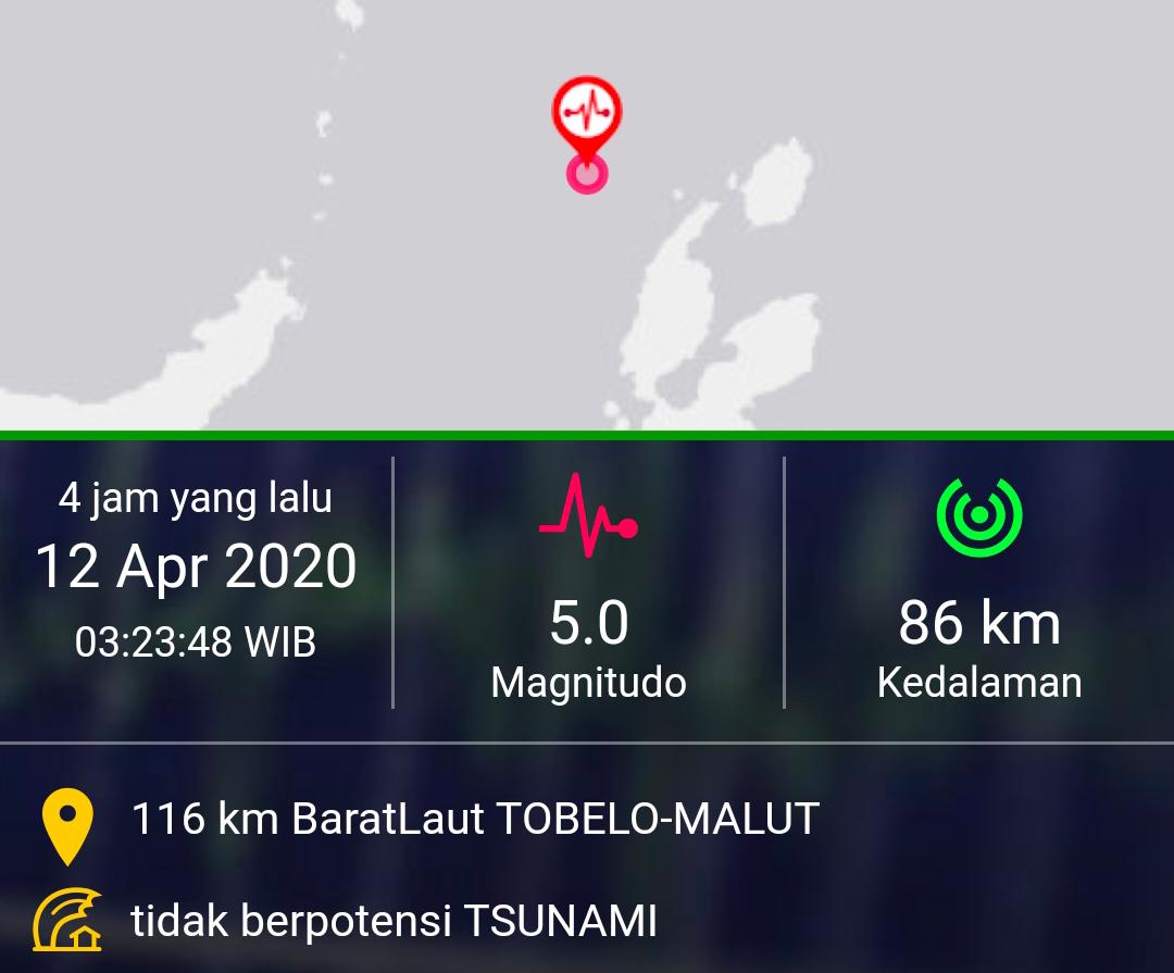 Peta Gempa di Tobelo Halmahera Utara