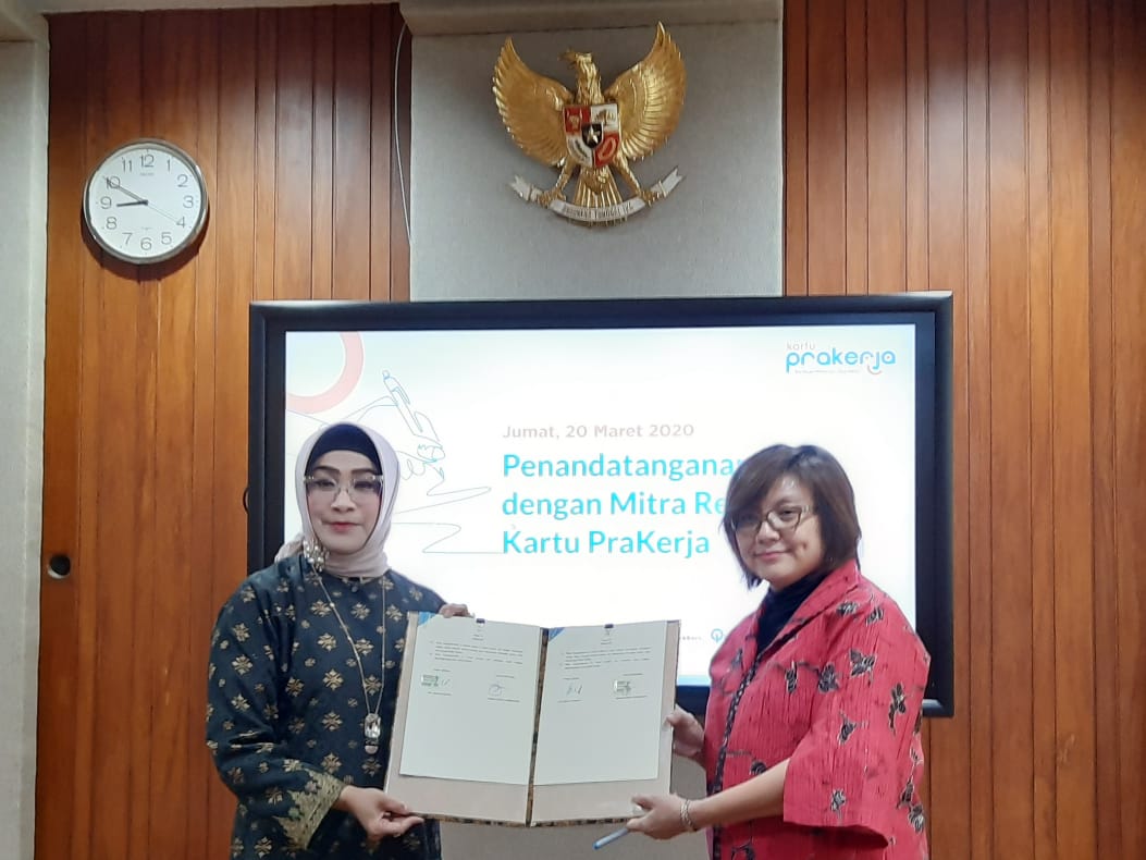 Penandatanganan nota kesepahaman (MoU) terkait Program Kartu Pra Kerja di Jakarta,  Maret 2020 lalu.