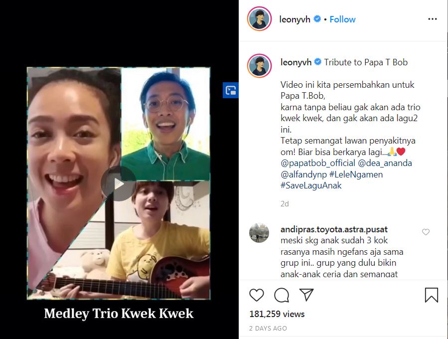 Trio Kwek Kwek membawakan lagu mereka yang diciptakan Papa T Bob.