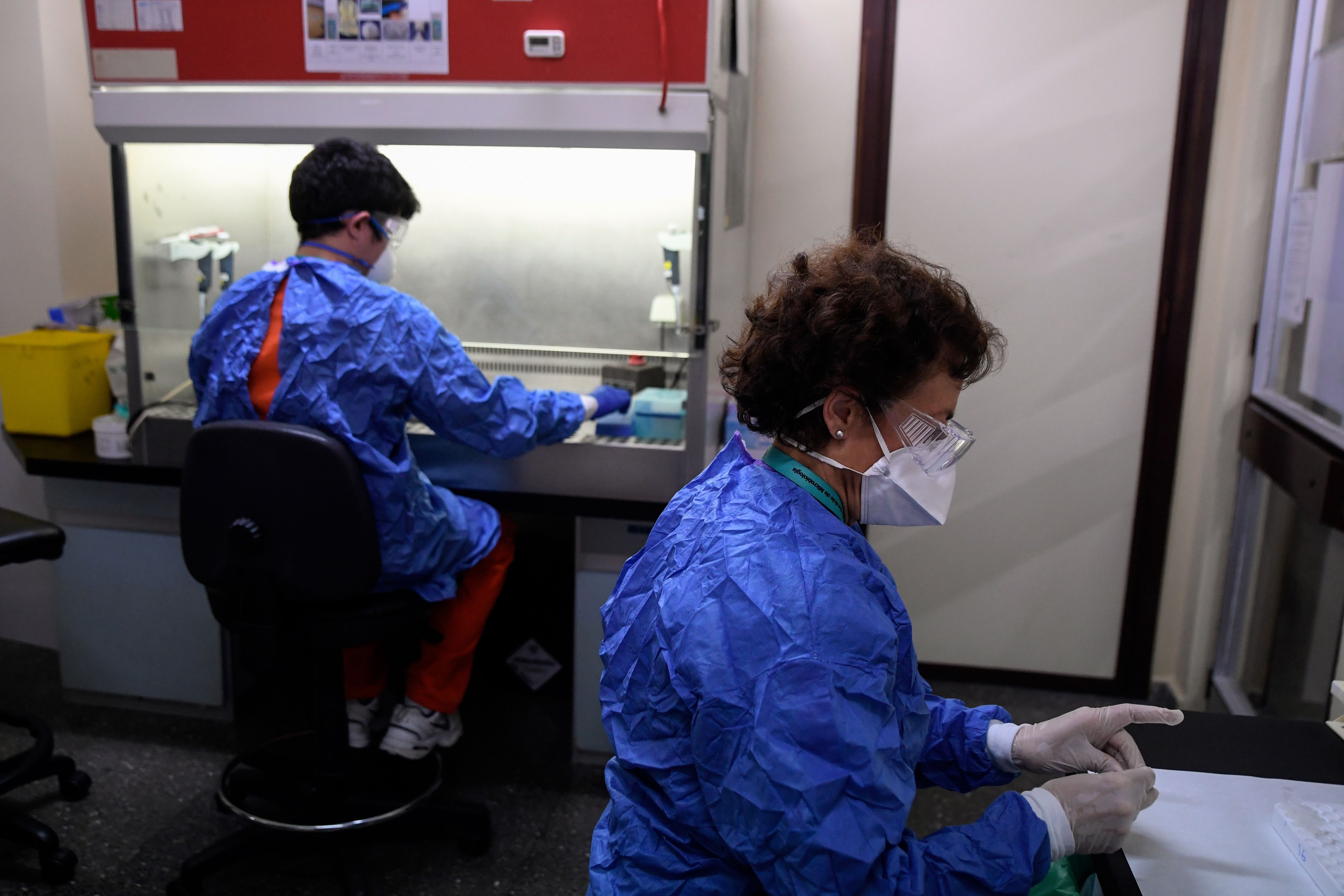 Petugas sedang menguji sampe di laboratorium  