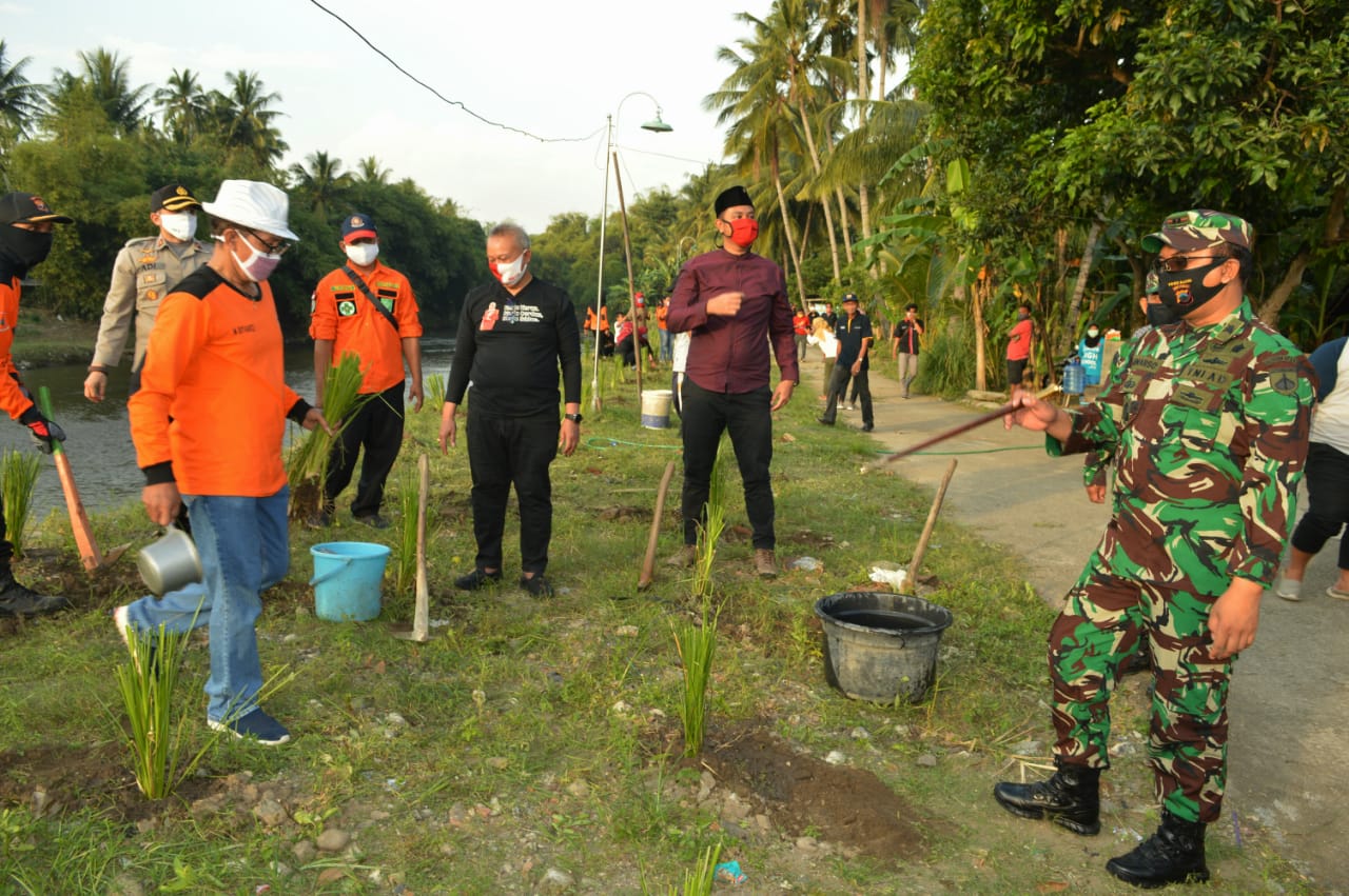 Cegah Banjir, Kodim Klaten Tanam Vertiver di Sungai Dengkeng