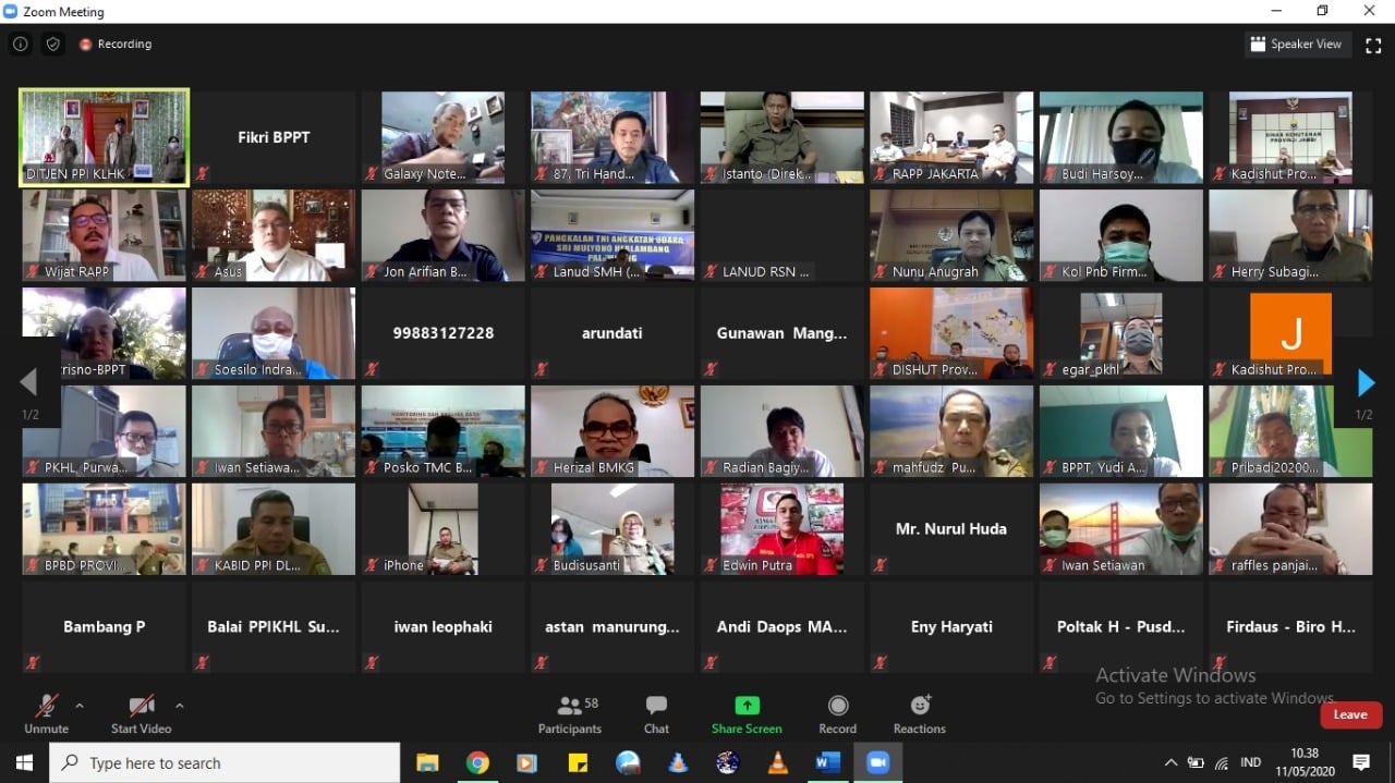 Rapat persiapan antisipasi karhutla di Sumatra dan Kalimantan melalui aplikasi zoom, Selasa (12/5/2020).