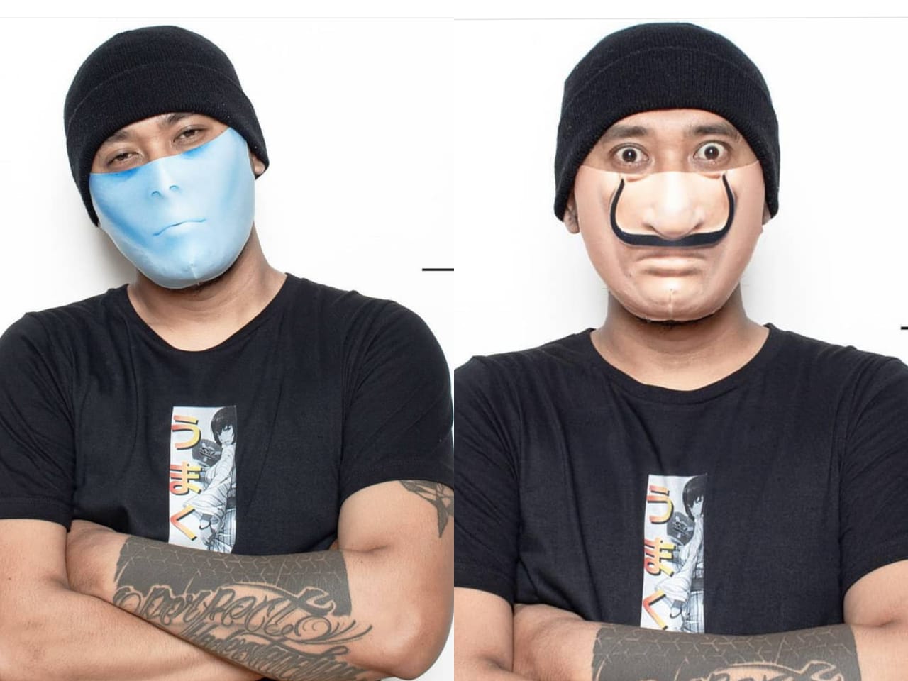 Masker print karakter di Indonesia.