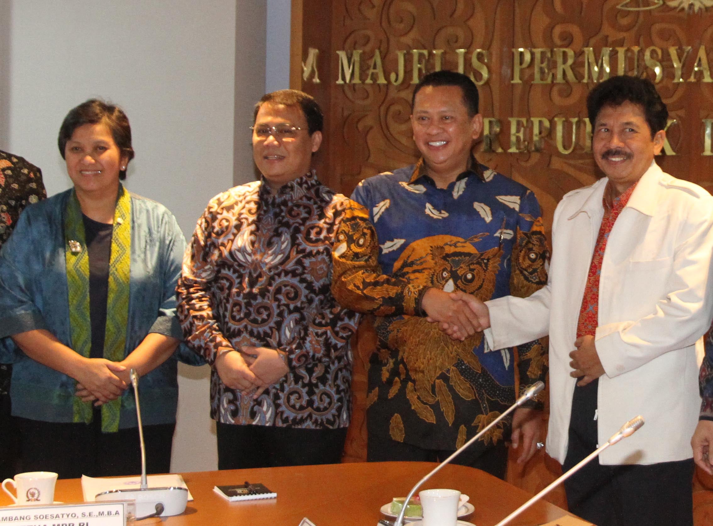 Dari kiri: Pimpinan MPR Lestari Moerdijat, Ahmad Basarah, Ketua MPR Bambang Soesatyo dab Kepala BPIP Yudian Wahyudi