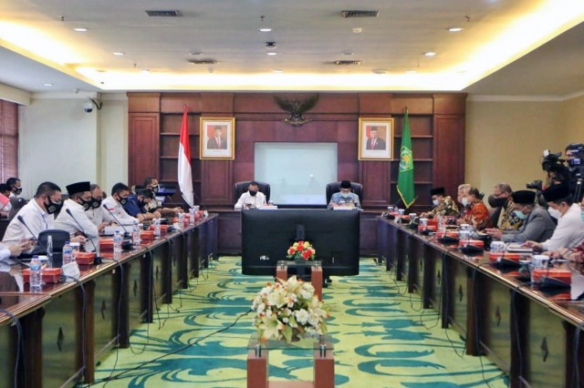 Satgas Lawan Covid-19 DPR RI menyambangi Kemenag untuk memastikan kesiapan menerapkan new normal di tengah pandemi Covid-19, Kamis (28/5).