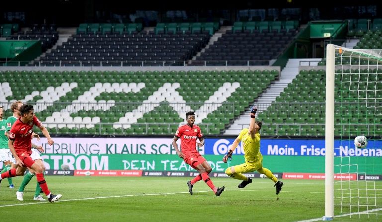 Kai Havertz (kiri) mencetak gol ke gawang Bremen