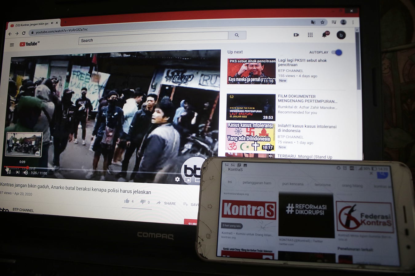 ayangan video YouTube berjudul KontraS jangan bikin gaduh, Anarko batal beraksi kenapa polisi harus jelaskan, Jumat (24/4).