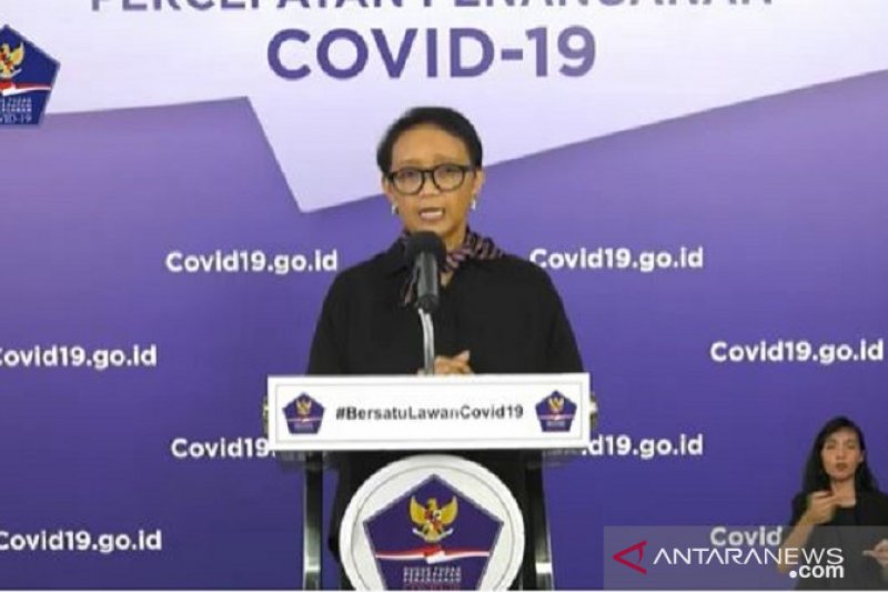 Tangkapan layar Menteri Luar Negeri Republik Indonesia Retno L P Marsudi menyampaikan informasi.