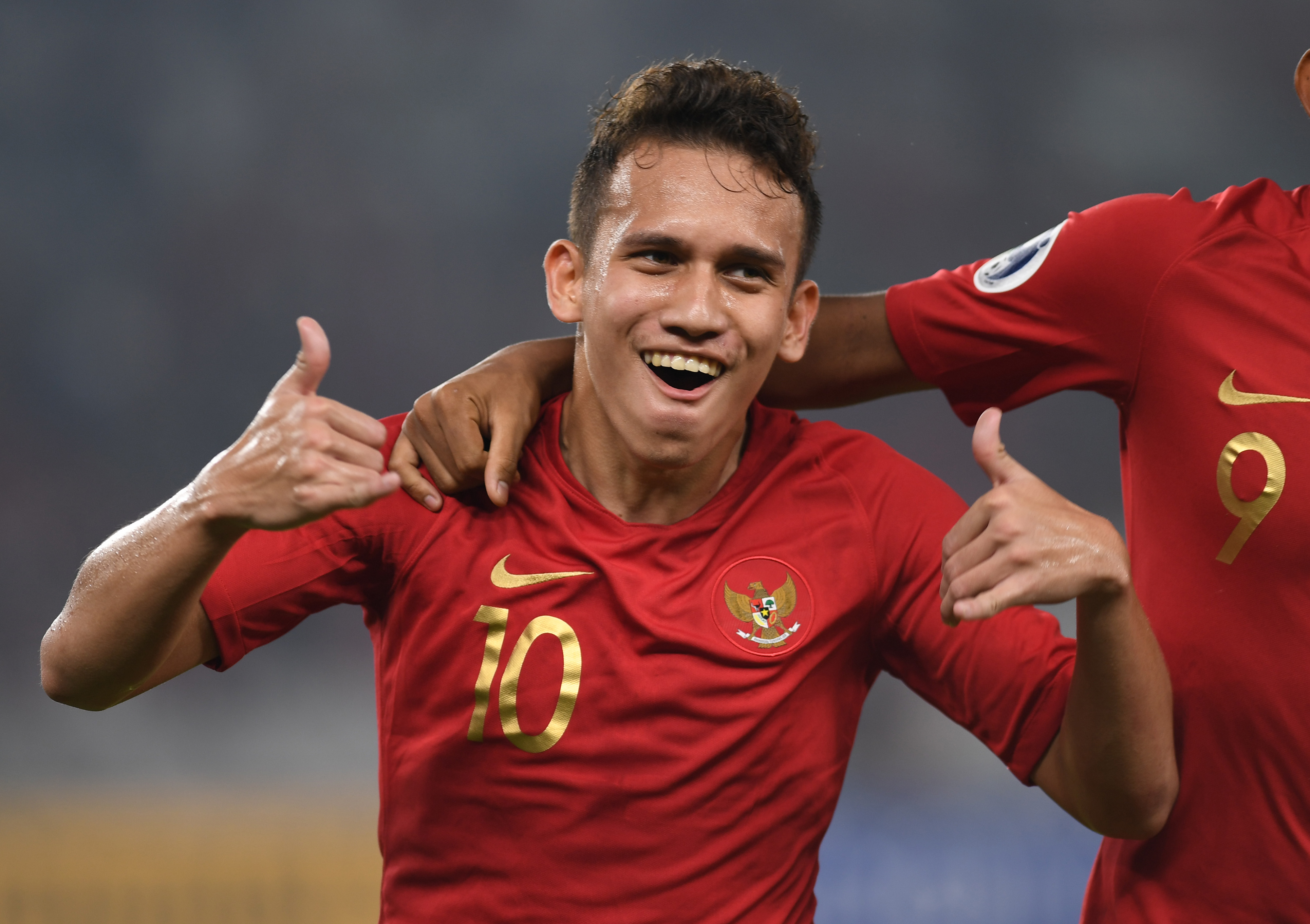 Pesepak bola Indonesia Egy Maulana Vikri berselebrasi usai mencetak gol.