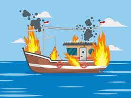 ilustrasi kapal terbakar