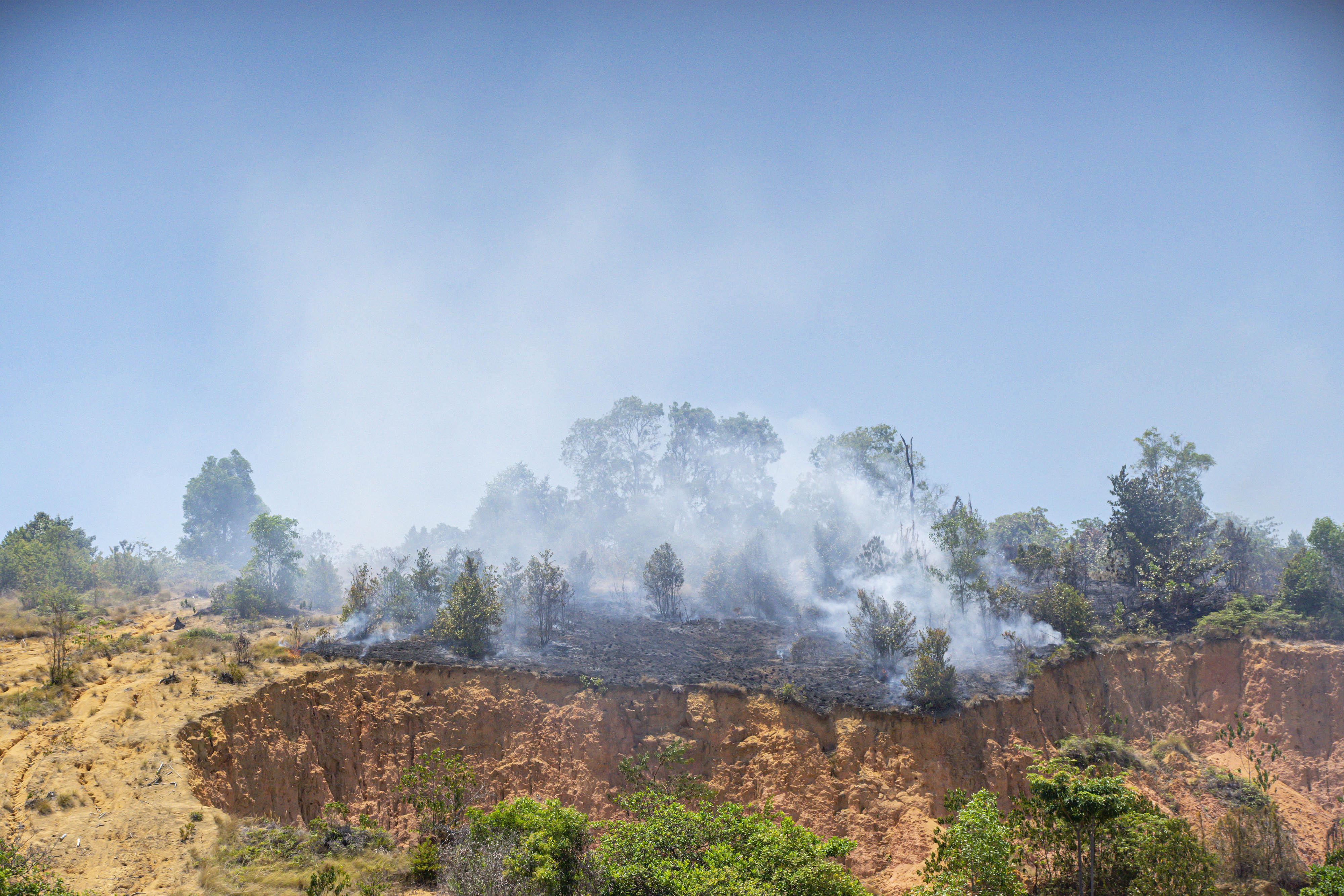 Asap mengepul akibat kebakaran hutan di wilayah Nongsa, Batam, Kepulauan Riau, Rabu (