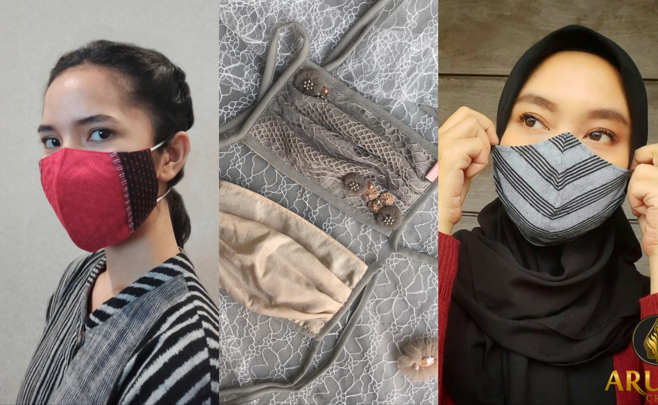 dari kiri ke kanan: Masker kain karya Wignyo Rahadi, Deceu Suzan, dan Yuliana Fitri.