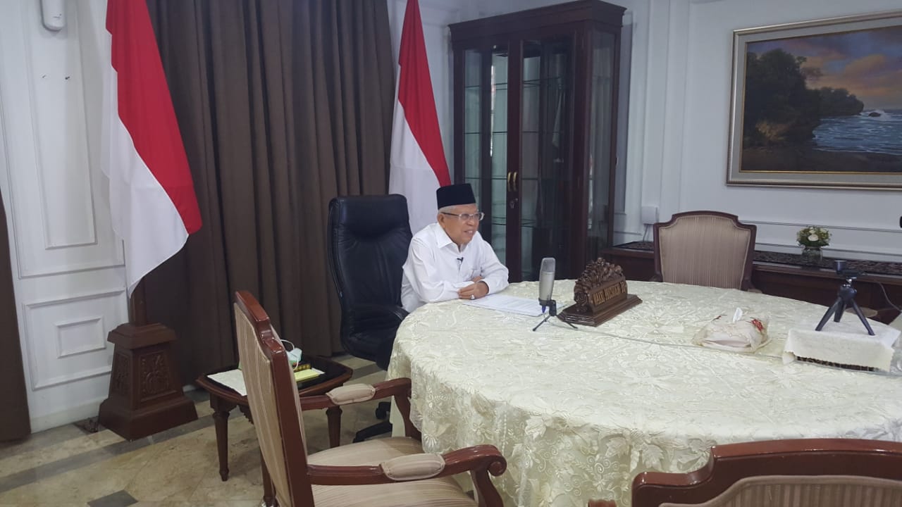 Wapres KH. Ma’ruf Amin melalui teleconference pada acara Doa untuk Bangsa dalam Buka Puasa Online Terbesar di Indonesia