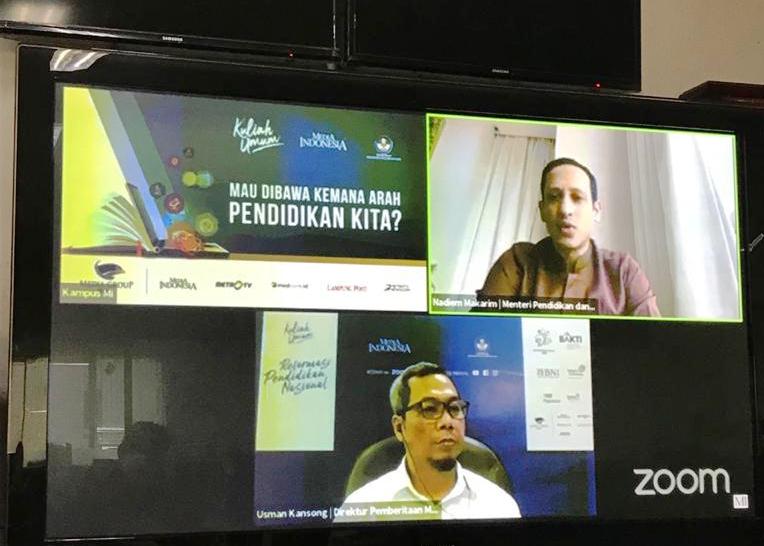 Kuliah umum Menteri Pendidikan Nasional Nadiem Makarim yang dipandu oleh Direktur Pemberitaan Media Indonesia Usman Kansong