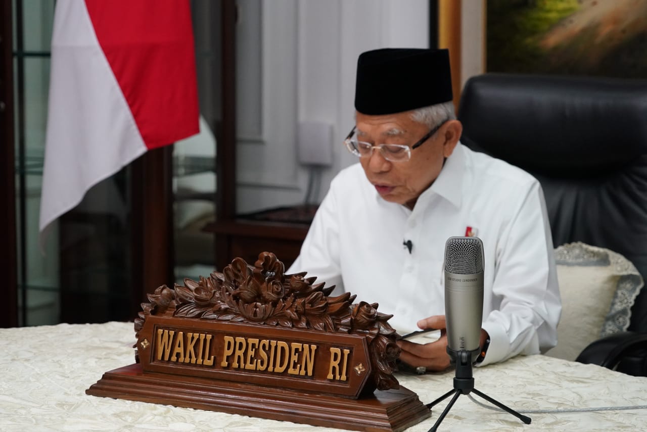 Wakil Presiden Ma'ruf Amin memberikan sambutan pada Hari Anti Narkotika Internasional 2020 di Jakarta, Jumat (26/6).
