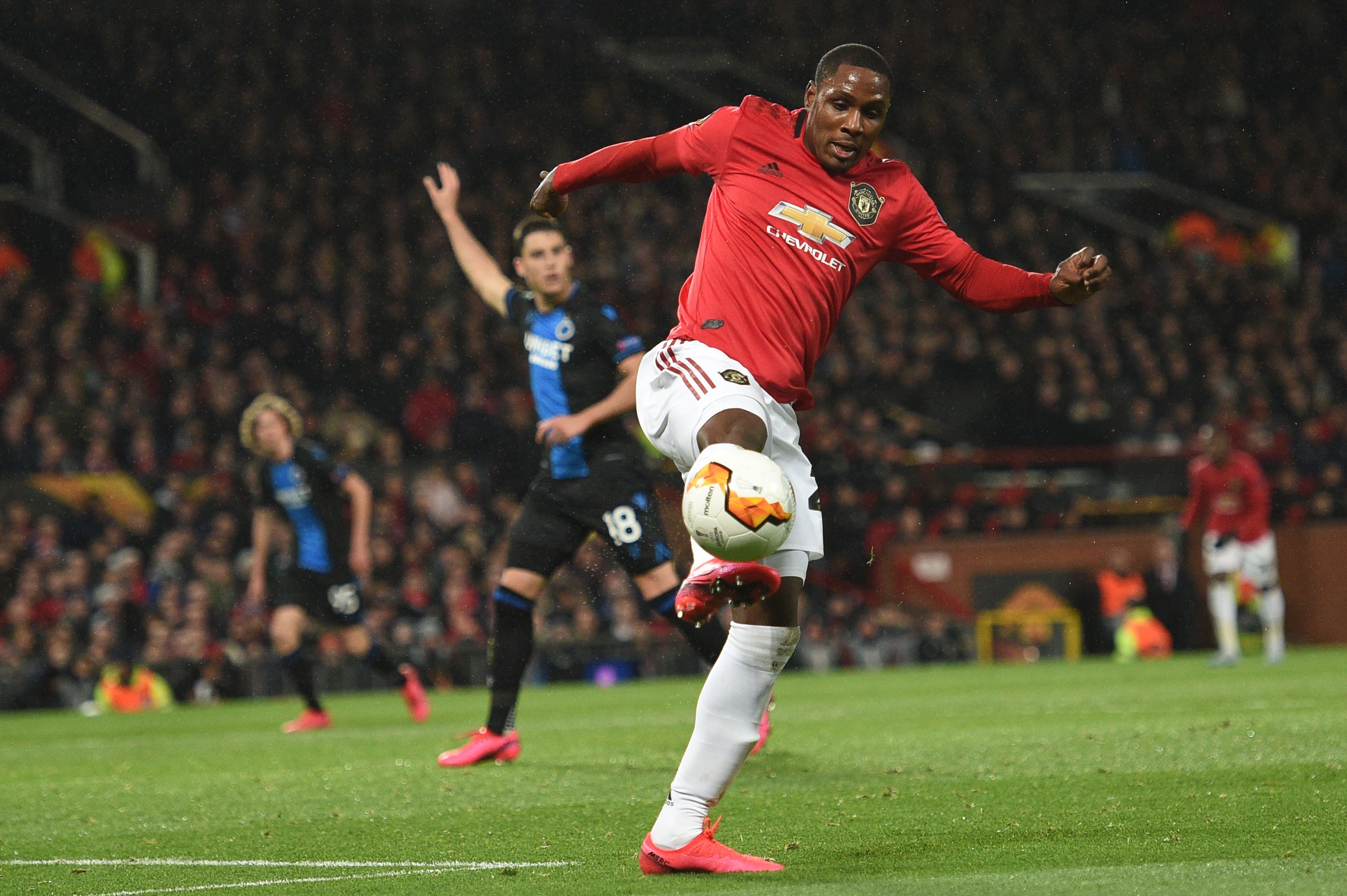 Odion Ighalo saat membela timnya (MU) berlaga lawan Club Brugge di  Old Trafford, Manchester (27/2/2020)