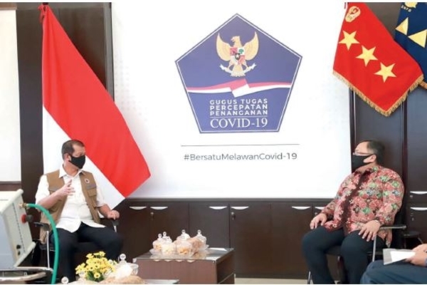 Ketua Gugus Tugas Percepatan Penanganan Covid-19 Doni Monardo dan Menristek/Kepala BRIN Bambang Permadi Soemantri Brodjonegoro