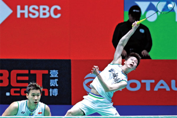 Pasangan ganda putra Indonesia Marcus Fernaldi Gideon/Kevin Sanjaya Sukamuljo 