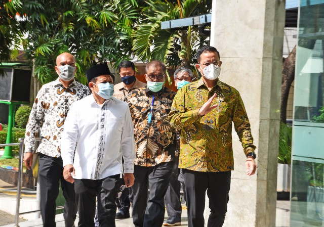   Muhaimin Iskandar, Ketua Pelaksanaan Penanganan Bencana Pandemi Covid-19 DPR RI melakukan kunjungan kerja ke Kemensos di Jakarta.