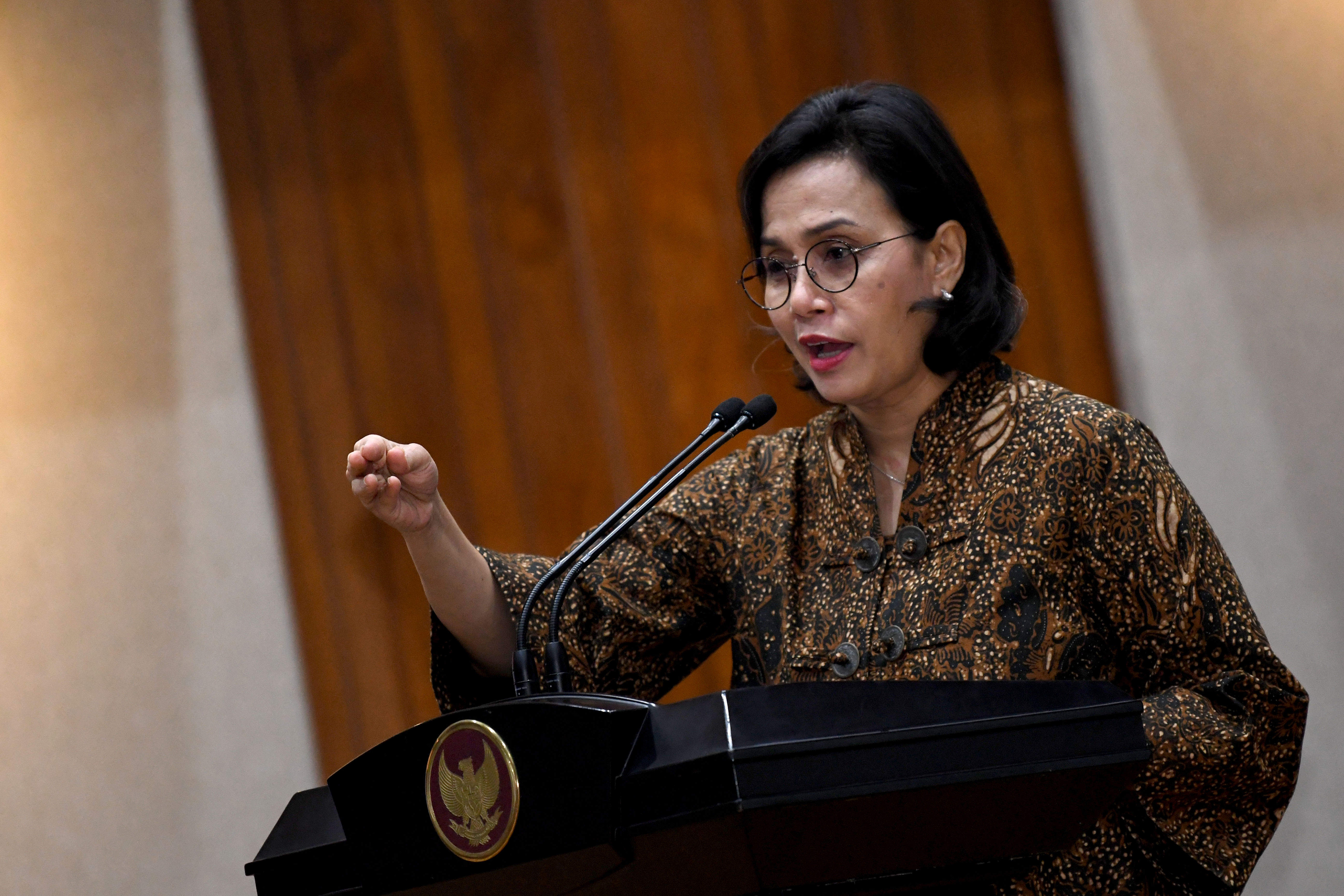 Menteri Keuangan Sri Mulyani saat memberikan sambutan.