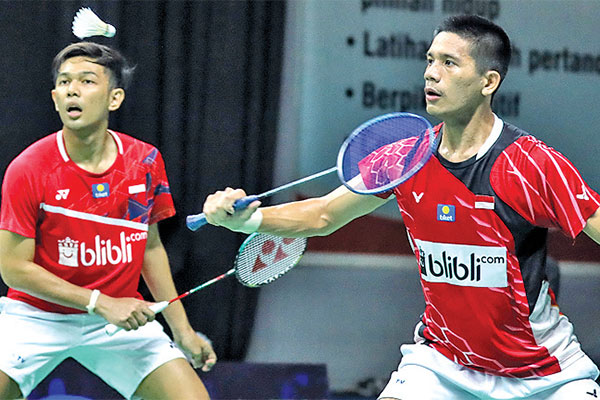 Pasangan ganda Fajar Alfi an/Yeremia Erich Yoche Yacob Rambitan meraih kemenangan dua gim langsung 21-15, 21-17, atas Muhammad Rian Ardianto
