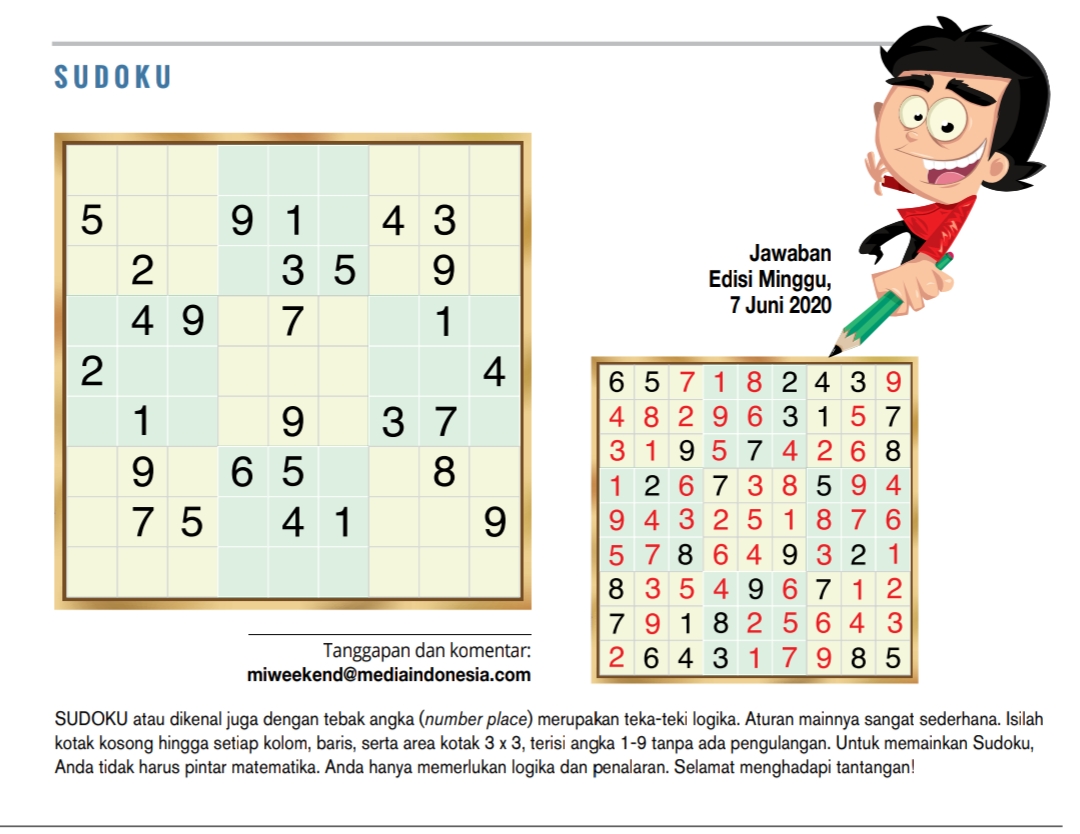 Soal sudoku edisi 14 Juni 2020
