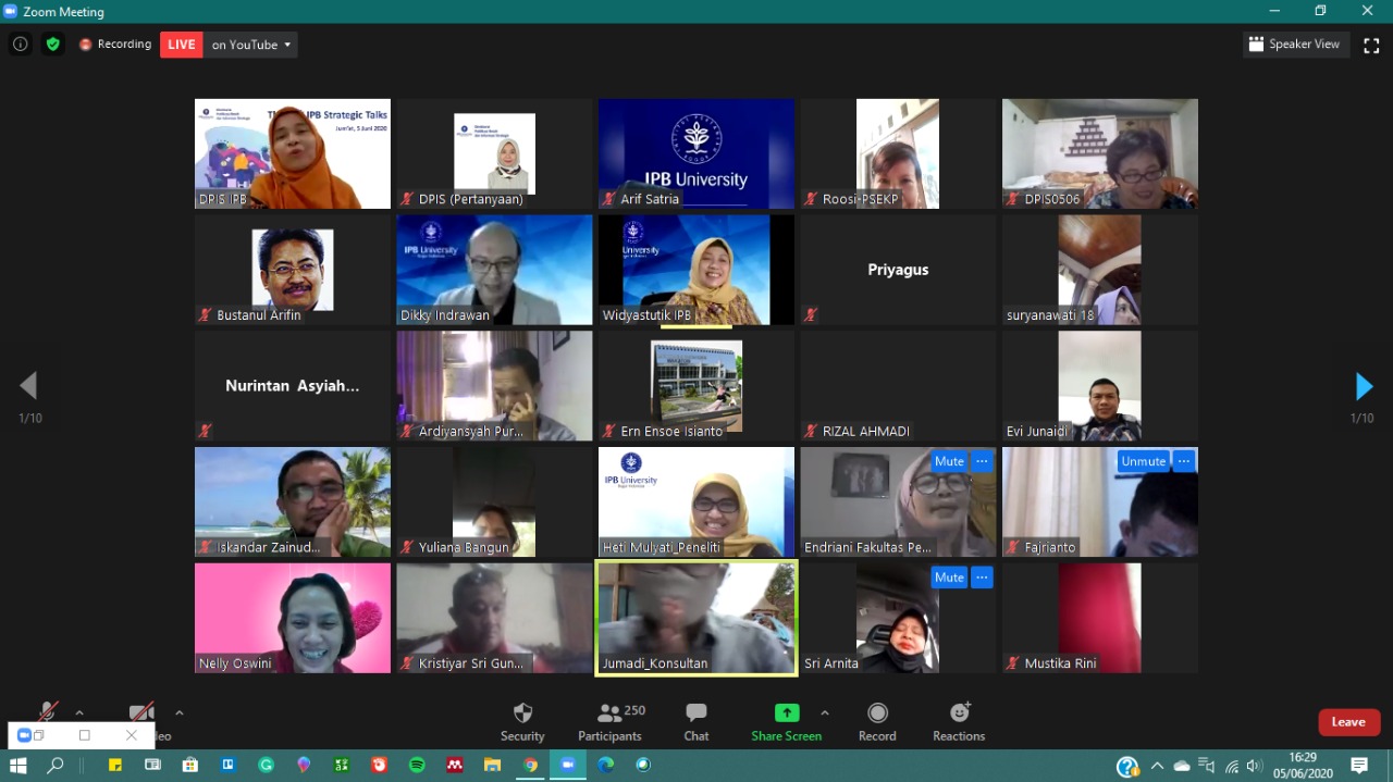 Webinar The 13th IPB Strategic Talk, Jumat (5/6/2020) membahas krisis pangan Indonesia selama pandemi covid-19