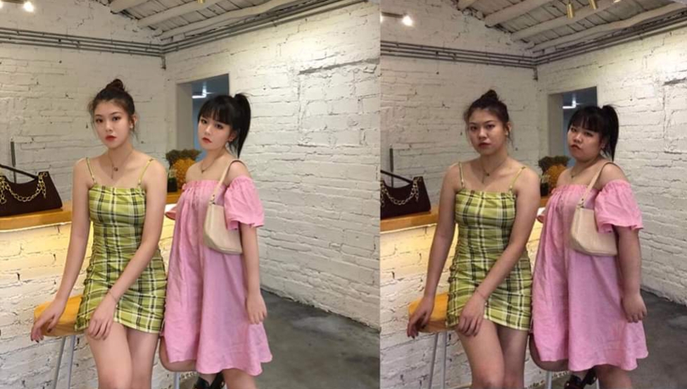 Influencer dengan akun @Coeyyyy tampak berbeda dalam dua foto yang disandingkan dan diberi tajuk 'sebelum dan sesudah'. 