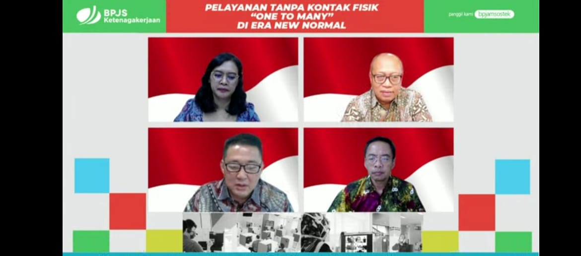 Webinar Pelayanan Tanpa Kontak One to Many di Era New Normal yang digelar BPJAMSOSTEK, Kamis (9/7). 