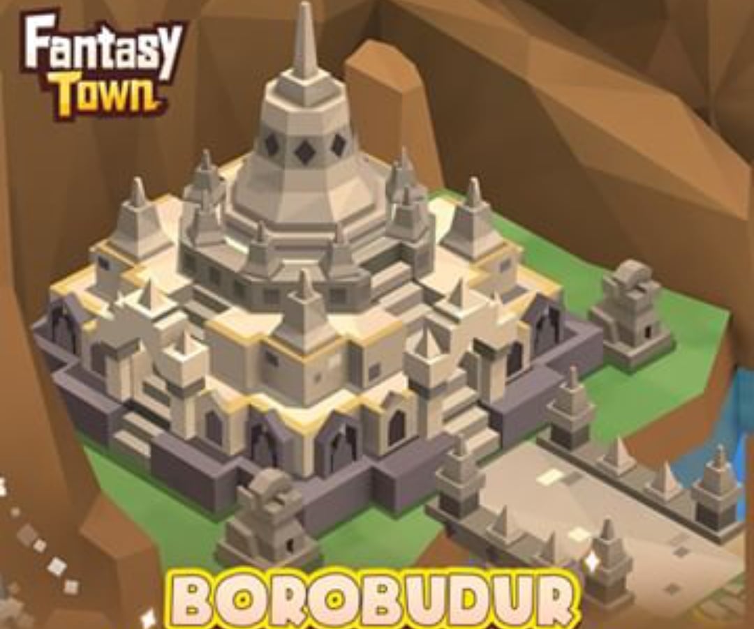 Salah satu tampilan gim Fantasy Town yang menggunakan unsur budaya Indonesia.