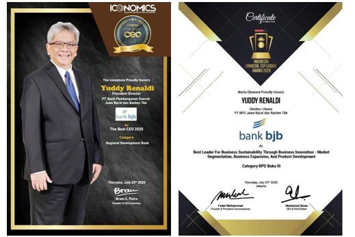 Dirut bank bjb Yuddy Renaldi Raih Penghargaan Indonesia Financial Top Leader Award 2020.