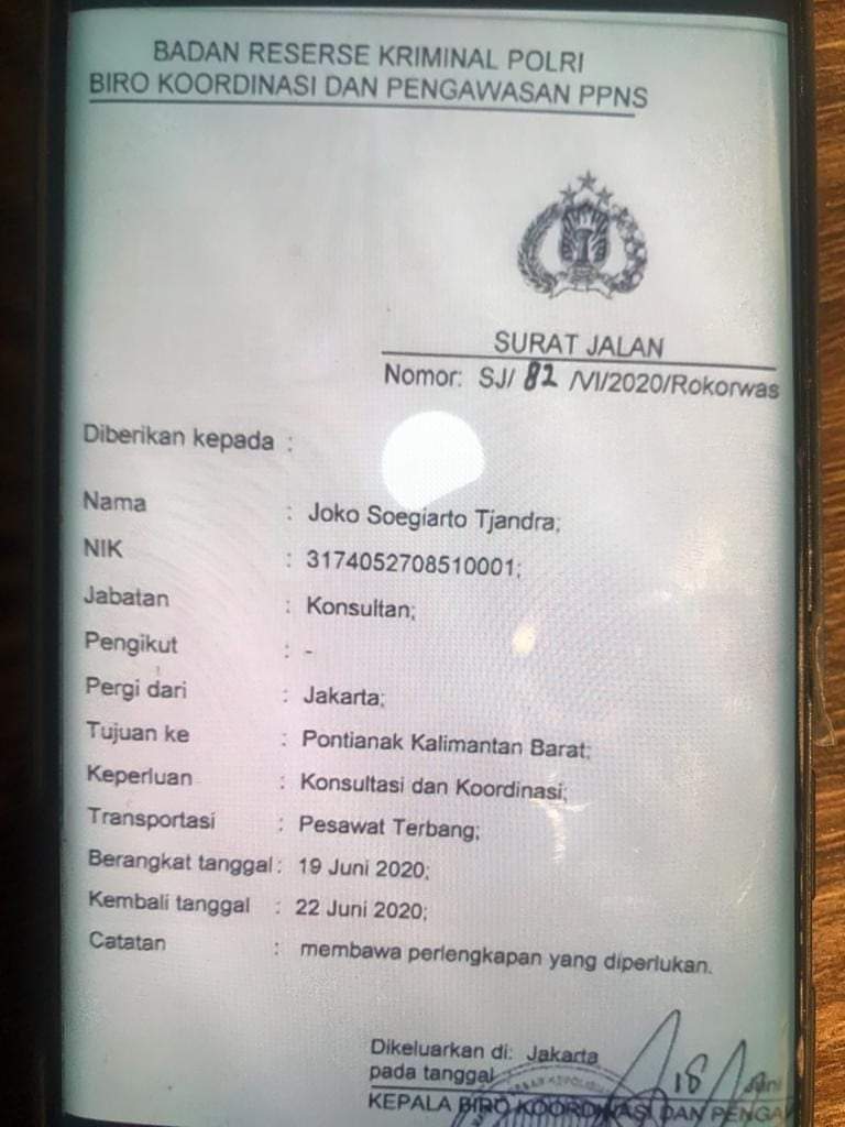surat jalan untu buronan korupsi Joko S Tjandra