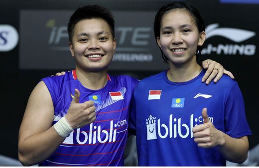 Pasangan ganda putri Apriyani Rahayu/Mychelle Crhystine Bandaso