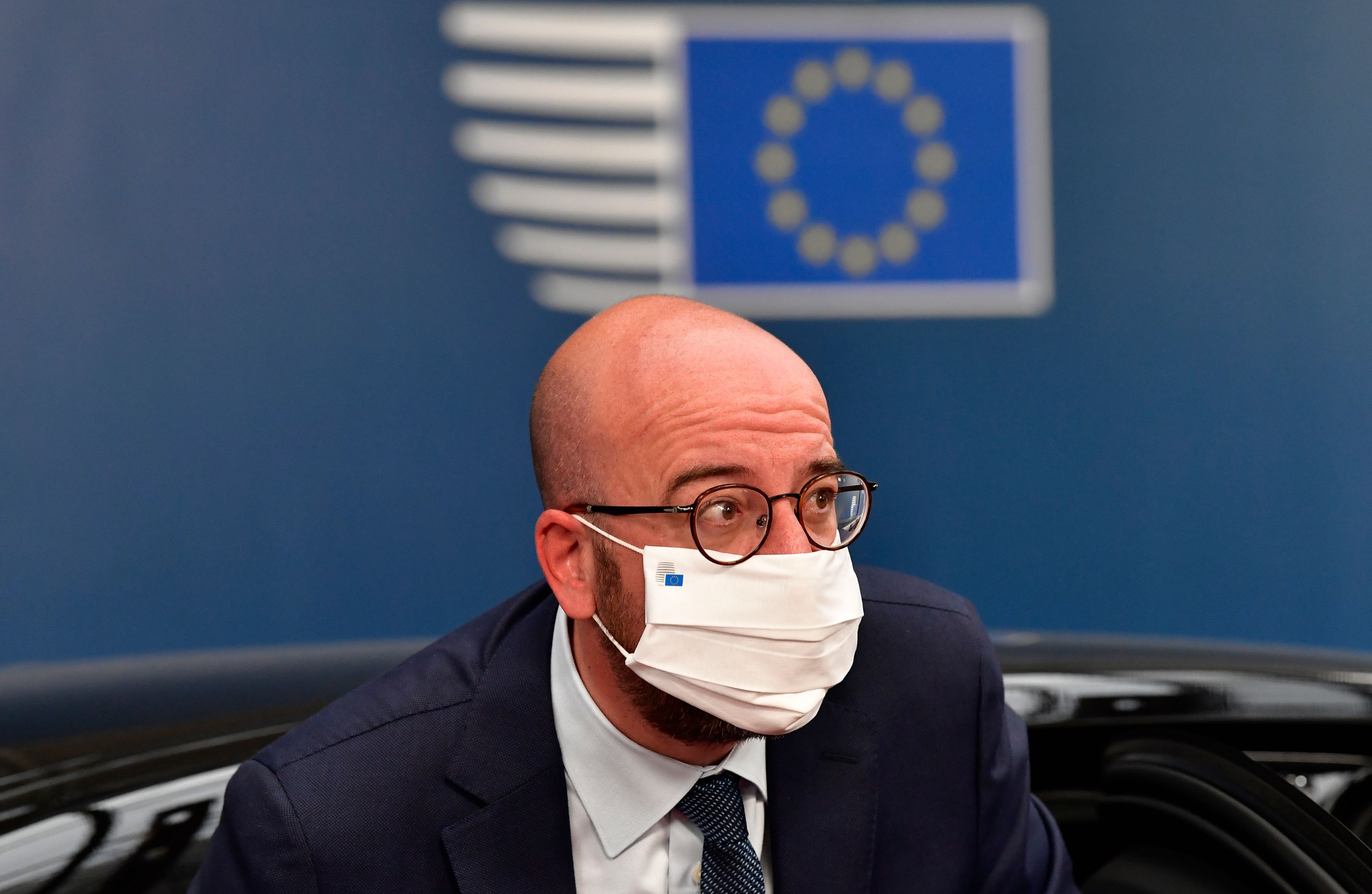 Presiden Uni Eropa Charles Michel dalam pertemuan Uni Eropa di Brussels, (19/7).