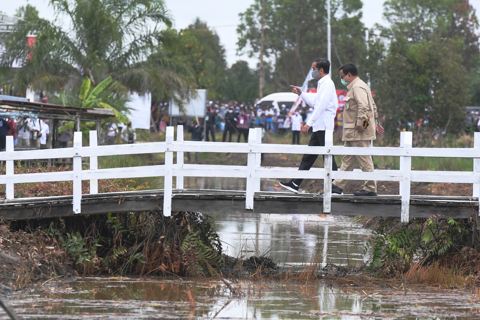 Presiden Joko Widodo bersama Menhan Probowo tinjau lokasi lumbung pangan nasional