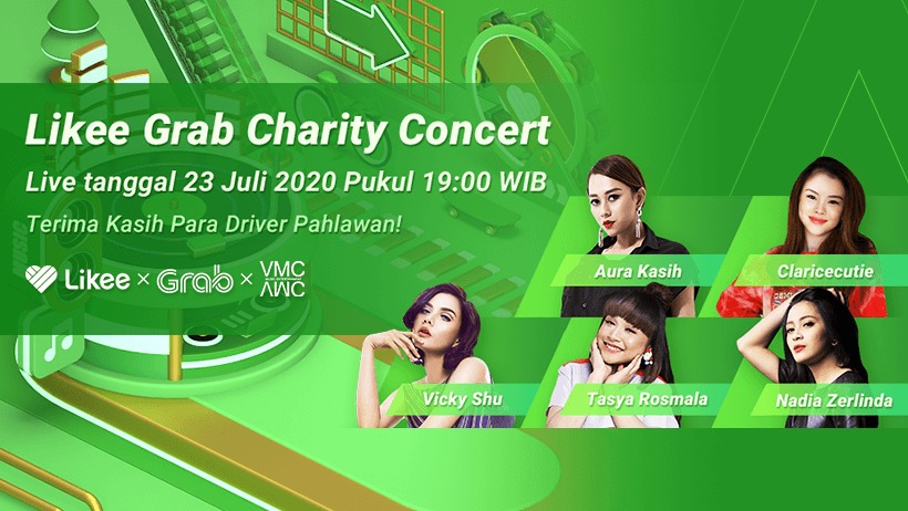 Likee dan Grab menggelar konser amal online untuk keluarga mitra driver Grab yang terdampak pandemi covid-19.