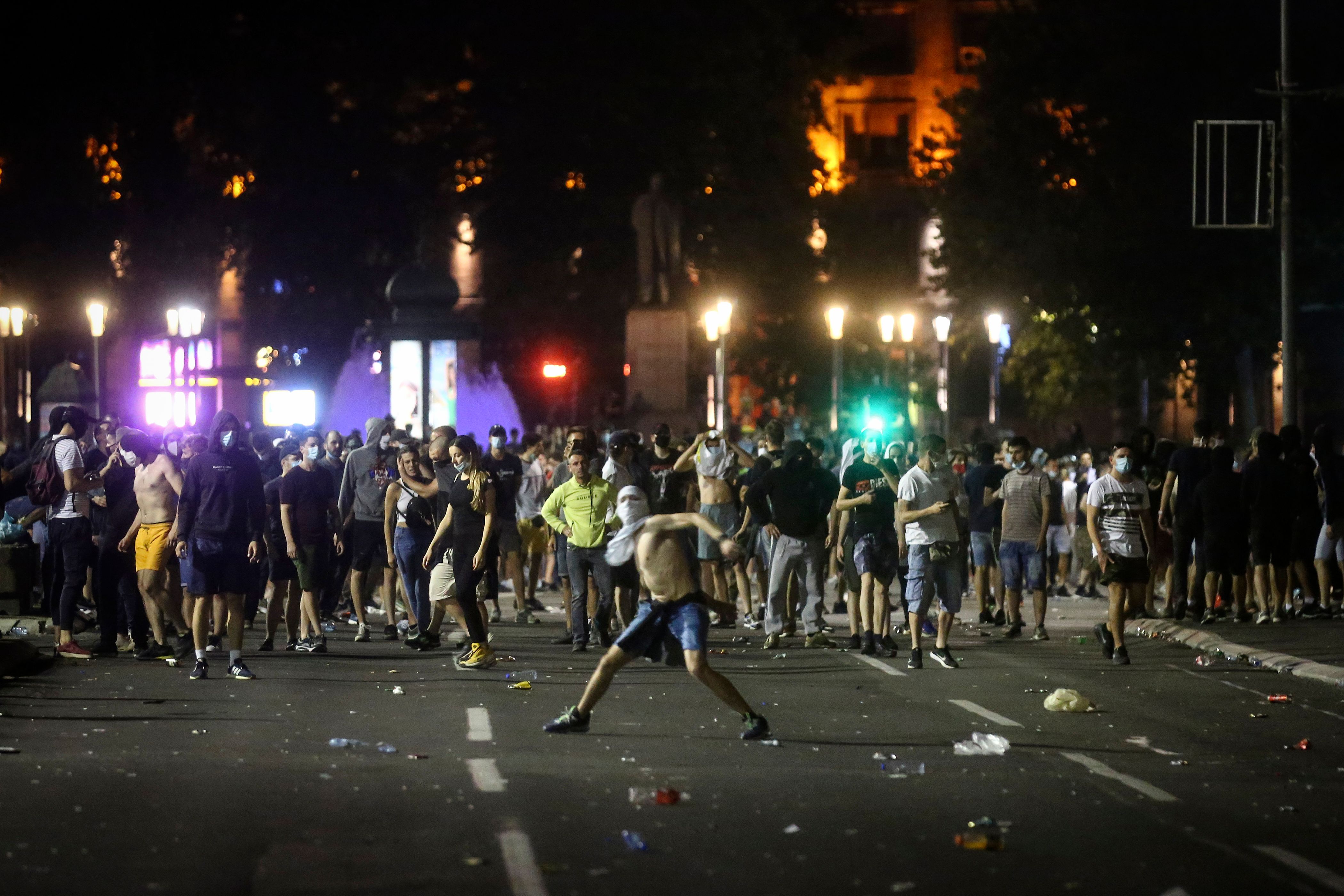 Aksi demonstrasi di Beograd, Serbia.