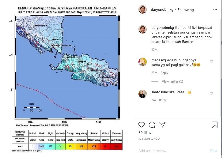 Informasi gempa via medsos pejabat BMKG