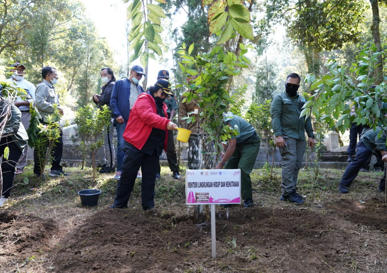  Menteri KLHK Siti Nurbaya dalam kunjungan di Bukit Sakura Gunung Lawu, Sabtu (11/7)