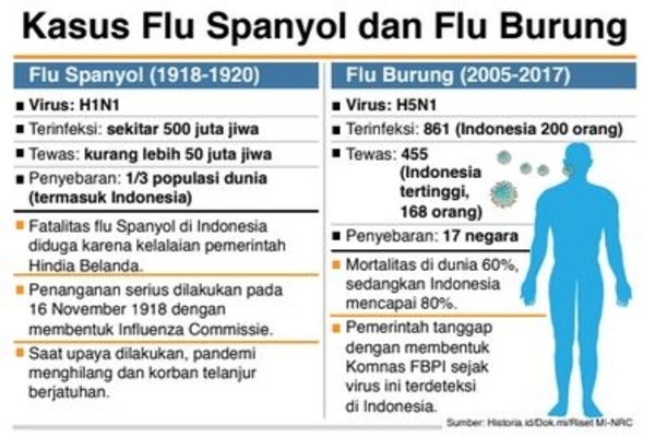 Ilustrasi -- Perbandingan Kasus Flu Spanyol dan Flu Burung