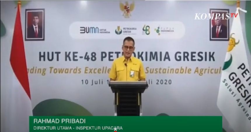 Dirut Petrokimia Gresik Rahmad Pribadi saat upcara virtual HUT Petrokimia Gresik ke-48