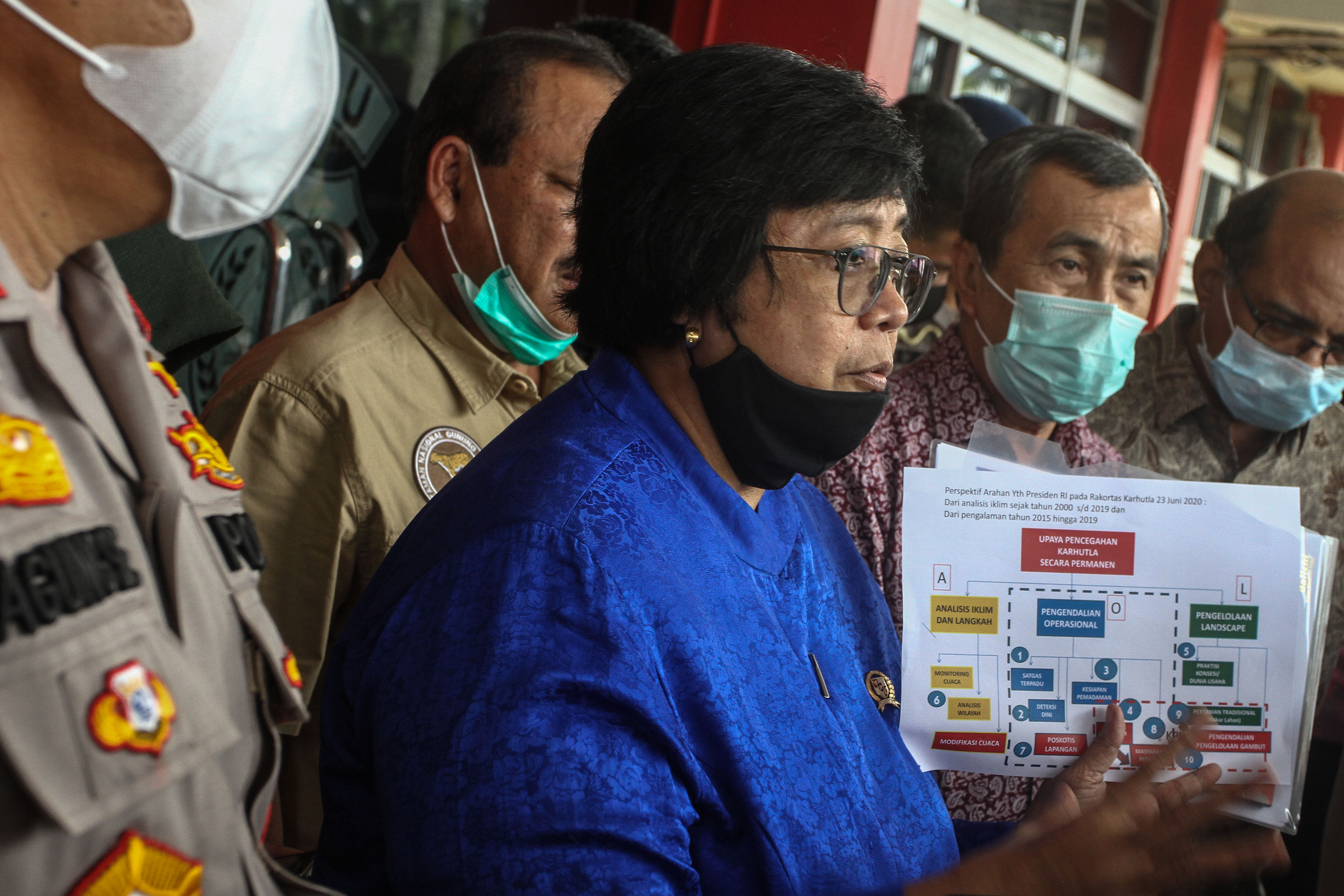 Menteri Lingkungan Hidup dan Kehutanan Siti Nurbaya Bakar (tengah) saat melakukan kunjungan kerja ke Riau.